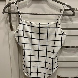 SHEIN Grid Print Bodysuit NWOT White Black size M medium